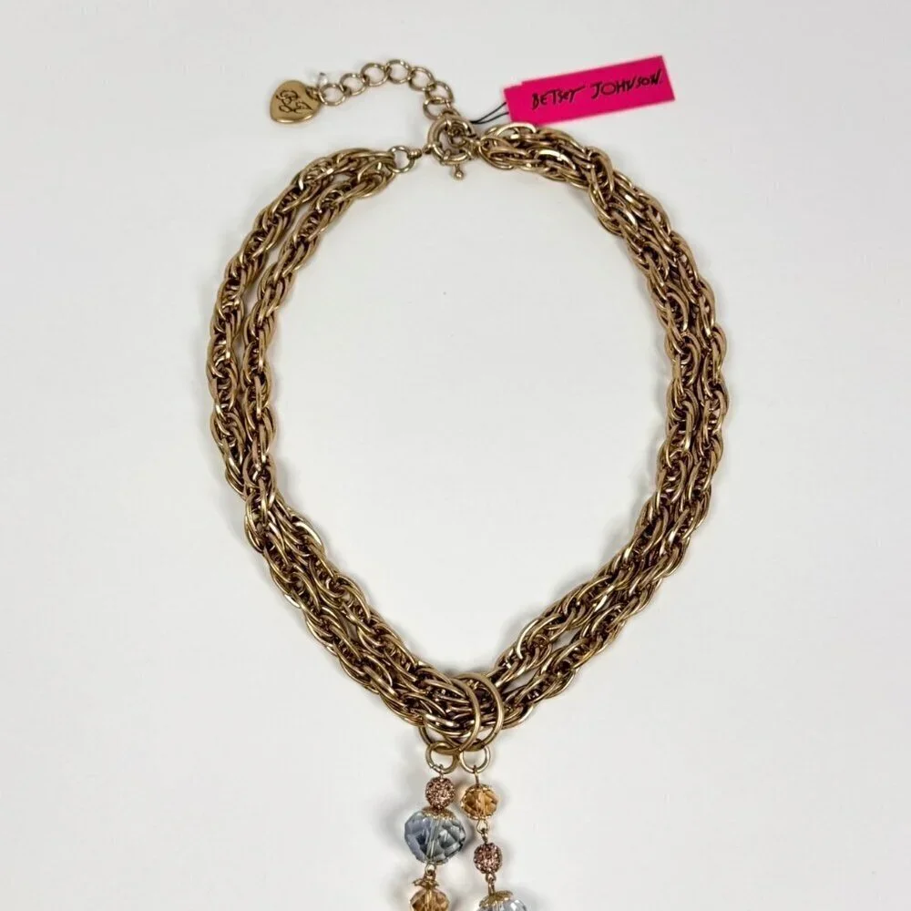 NWT Vintage Y2K  Betsey Johnson Chunky Chain Pendant Necklace Gold Skull